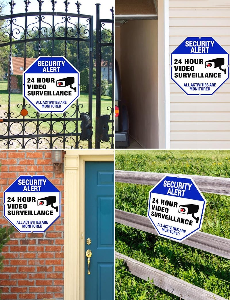 multiwins Video Surveillance Sign, 4-Pack 10"x10" Security Camera Sign, Reflective and Waterproof Material 24 Hour Surveillance Signs For Home/Business - Image 3